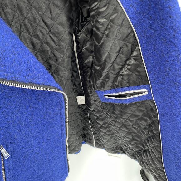 NWT Calvin Klein Blue Asymmetric Zip Wool Jacket // S - Picture 8 of 12